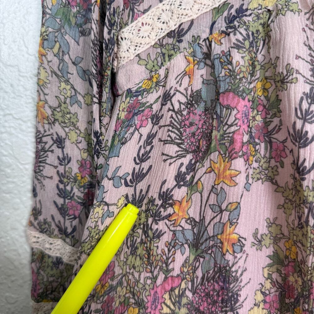 Sundance Silk Dress Womens Small Floral Boho Cottagecore Peasant Tunic Lace Trim - Picture 9 of 13